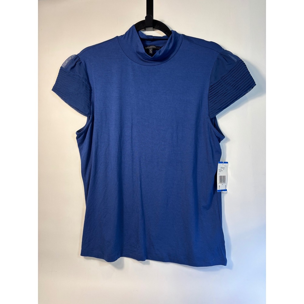 Anne Klein Royal Blue Short Chiffon Pleated Sleeve Tee Sz XL NWT (True Med)